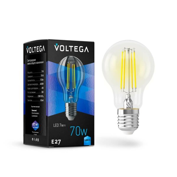 Лампа светодиодная Voltega E27 7W 4000K прозрачная VG10-A60E27cold7W-F 7141 — Дзинь ля-ля