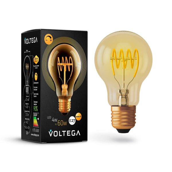 Лампа светодиодная диммируемая Voltega E27 4W 2800К прозрачная VG10-A60GE27warm4W-FB 7078 — Дзинь ля-ля