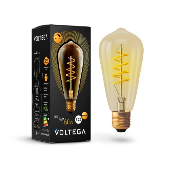 Лампа светодиодная диммируемая Voltega E27 4W 2800К прозрачная VG10-ST64GE27warm4W-FB 7077 — Дзинь ля-ля