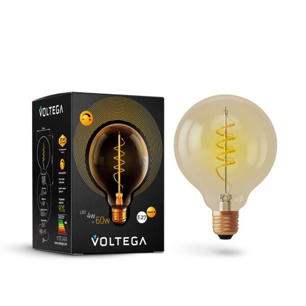 Лампа светодиодная диммируемая Voltega E27 4W 2800К прозрачная VG10-G95GE27warm4W-FB 7076 — Дзинь ля-ля