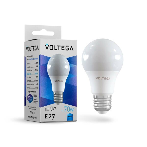 Лампа светодиодная Voltega E27 9W 4000К груша матовая VG2-A2E27cold9W 8443 — Дзинь ля-ля