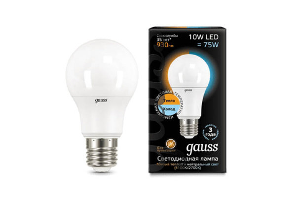 Лампа Gauss LED A60 10W E27 930lm 3000K/4100K CTC — Дзинь ля-ля