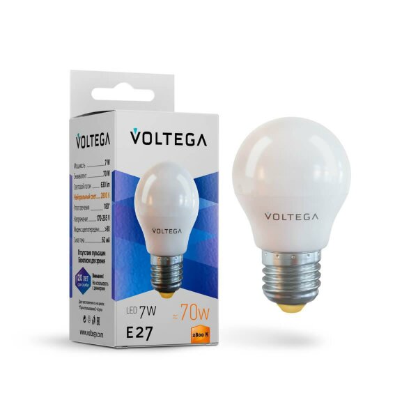 Лампа светодиодная Voltega E27 7W 2800К матовая VG2-G45E27warm7W 7052 — Дзинь ля-ля
