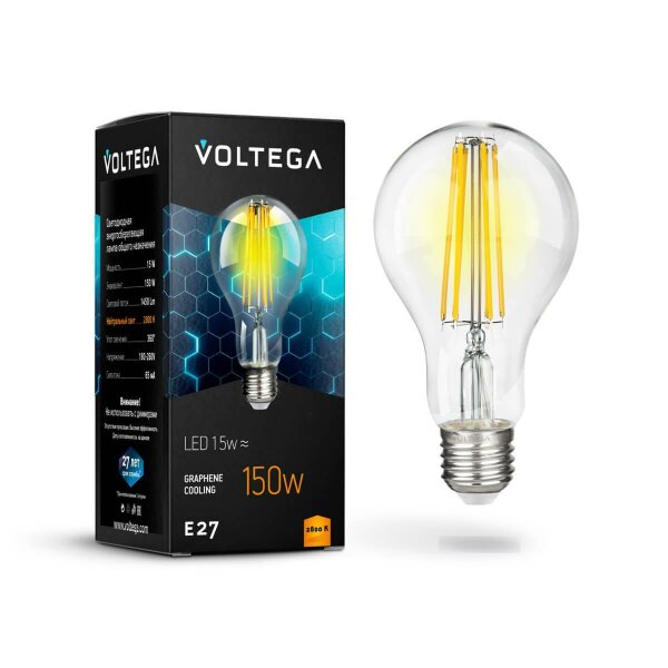 Лампа светодиодная филаментная Voltega E27 15W 2800К прозрачная VG10-A1E27warm15W-F 7104 — Дзинь ля-ля
