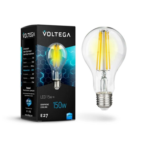 Лампа светодиодная филаментная Voltega E27 15W 4000К прозрачная VG10-A1E27cold15W-F 7103 — Дзинь ля-ля