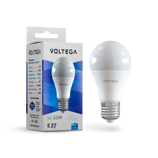 Лампа светодиодная Voltega E27 10.5W 4000К матовая VG2-A2E27cold11W 5738 — Дзинь ля-ля
